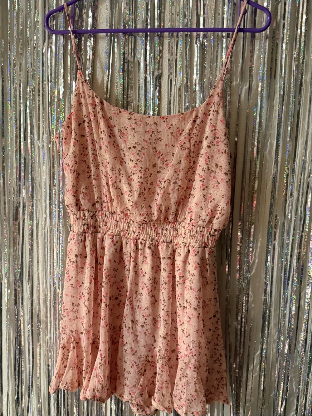Pink Floral Spaghetti Strap Romper